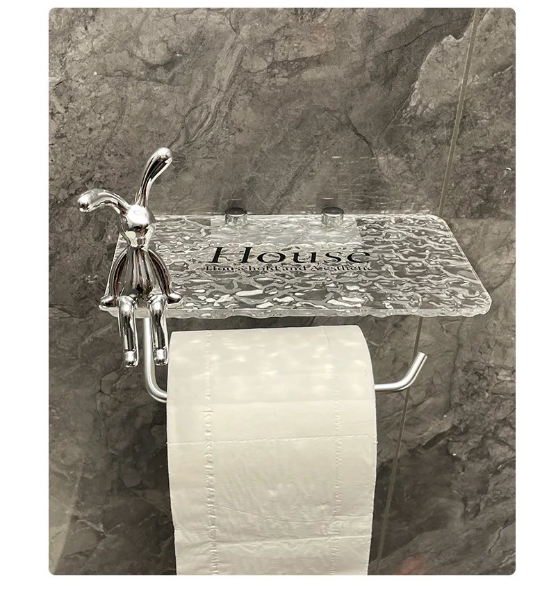 Luxury Silvery Toilet Paper Holder with Shelf No Punching Acrylic Roll Paper Holder Tissue Hanger Bathroom Accessories Bathroom
