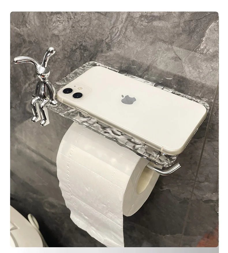 Luxury Silvery Toilet Paper Holder with Shelf No Punching Acrylic Roll Paper Holder Tissue Hanger Bathroom Accessories Bathroom