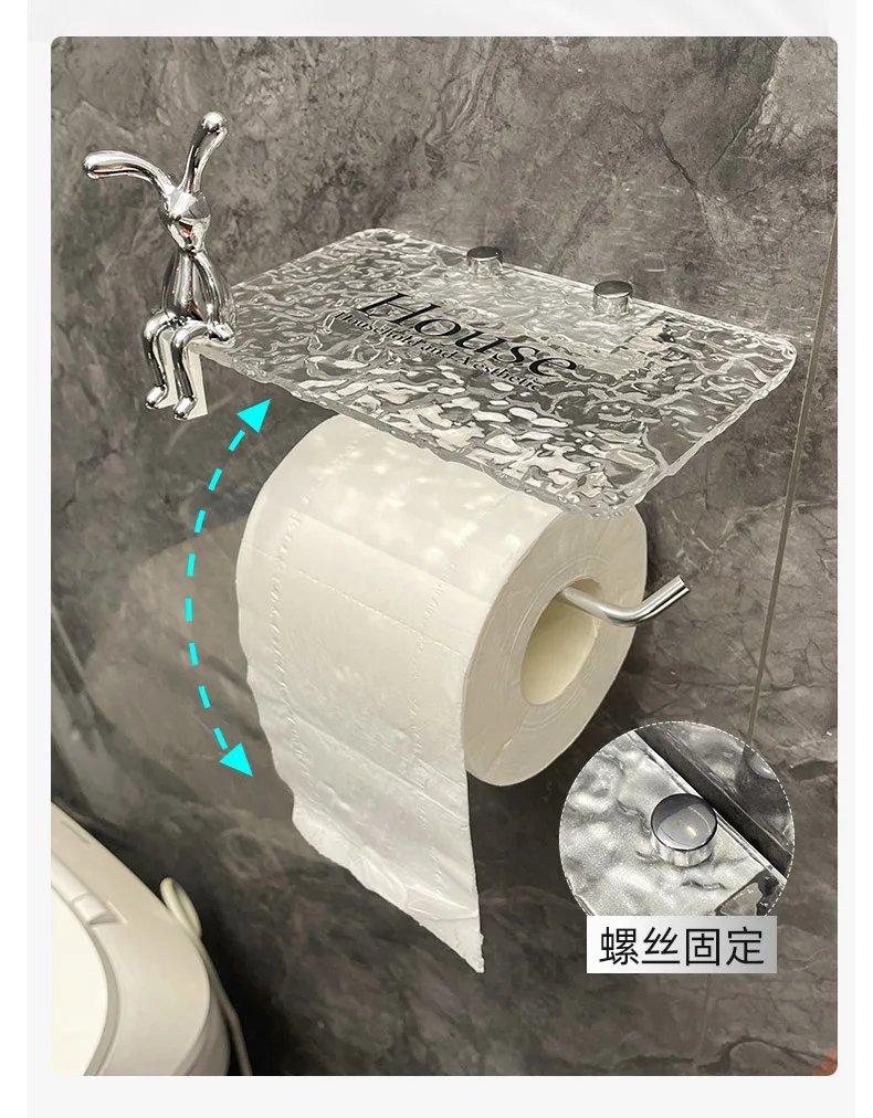 Luxury Silvery Toilet Paper Holder with Shelf No Punching Acrylic Roll Paper Holder Tissue Hanger Bathroom Accessories Bathroom