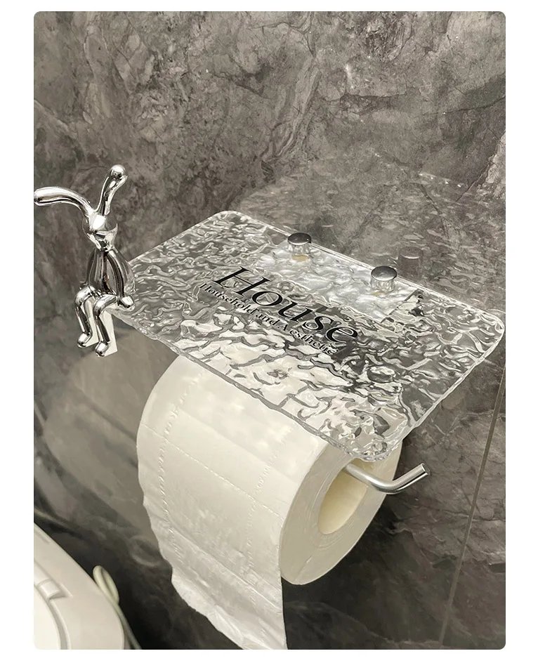 Luxury Silvery Toilet Paper Holder with Shelf No Punching Acrylic Roll Paper Holder Tissue Hanger Bathroom Accessories Bathroom