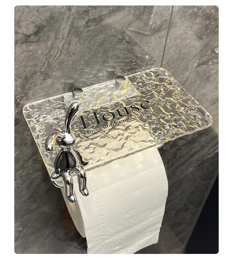 Luxury Silvery Toilet Paper Holder with Shelf No Punching Acrylic Roll Paper Holder Tissue Hanger Bathroom Accessories Bathroom