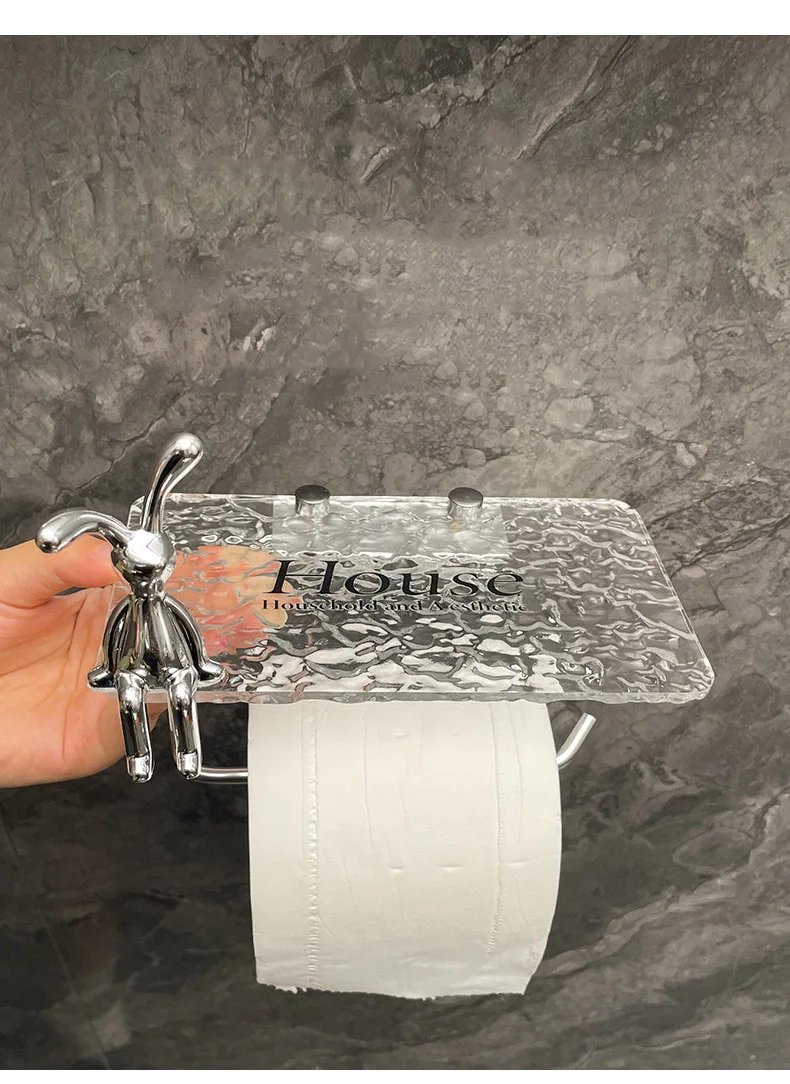 Luxury Silvery Toilet Paper Holder with Shelf No Punching Acrylic Roll Paper Holder Tissue Hanger Bathroom Accessories Bathroom