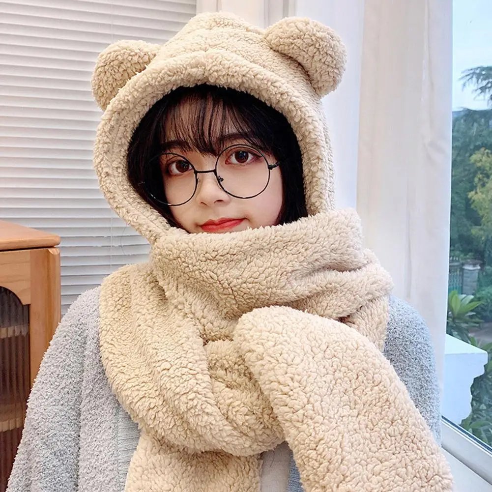Winter Women Warm Beanies Caps Warm Bear Ear Hat Casual Plush Hat Scarf Set Casual Solid Women Caps Winter Women Warm Beanies Caps Warm Bear Ear Hat Casual Plush Hat Scarf Set Casual Solid Women Caps
