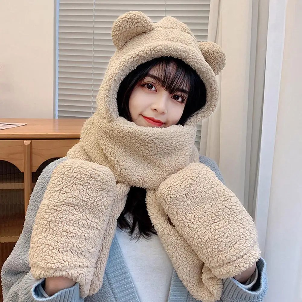 Winter Women Warm Beanies Caps Warm Bear Ear Hat Casual Plush Hat Scarf Set Casual Solid Women Caps Winter Women Warm Beanies Caps Warm Bear Ear Hat Casual Plush Hat Scarf Set Casual Solid Women Caps