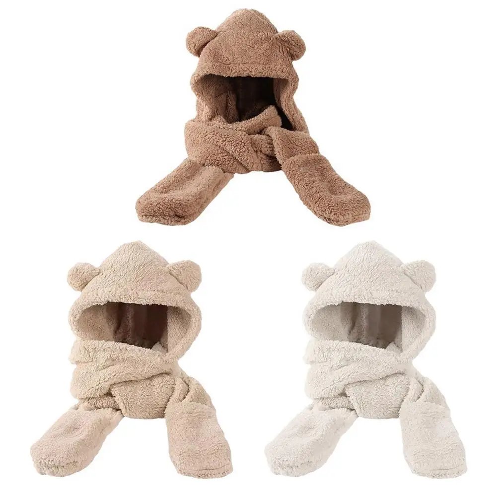 Winter Women Warm Beanies Caps Warm Bear Ear Hat Casual Plush Hat Scarf Set Casual Solid Women Caps Winter Women Warm Beanies Caps Warm Bear Ear Hat Casual Plush Hat Scarf Set Casual Solid Women Caps