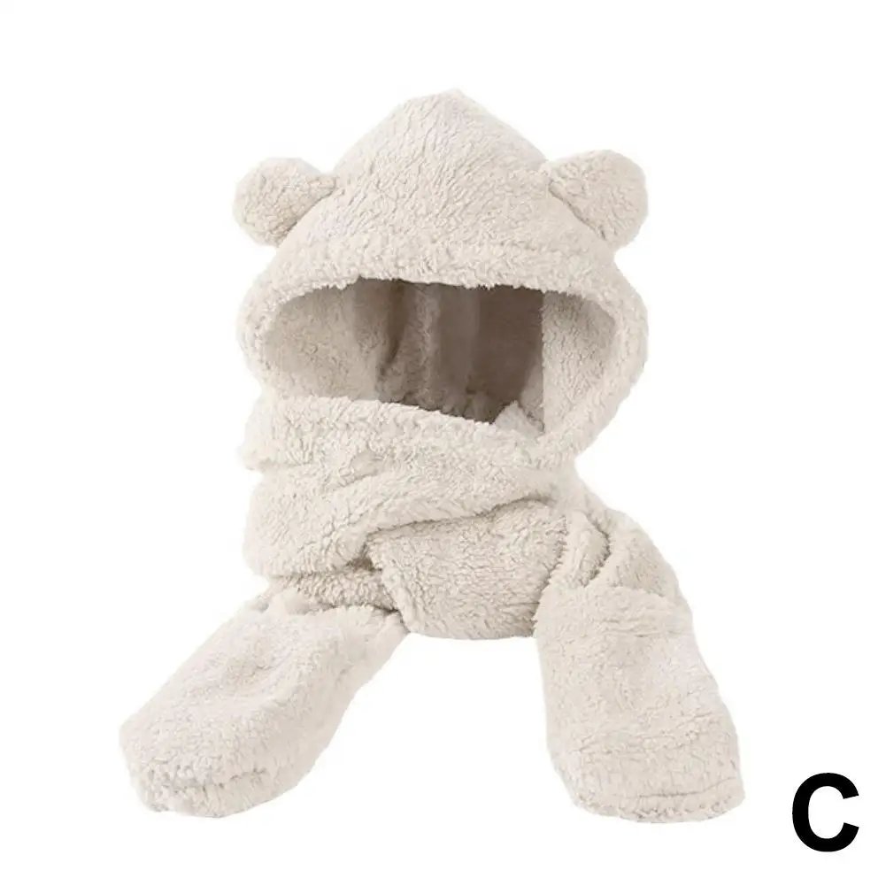 Winter Women Warm Beanies Caps Warm Bear Ear Hat Casual Plush Hat Scarf Set Casual Solid Women Caps Winter Women Warm Beanies Caps Warm Bear Ear Hat Casual Plush Hat Scarf Set Casual Solid Women Caps