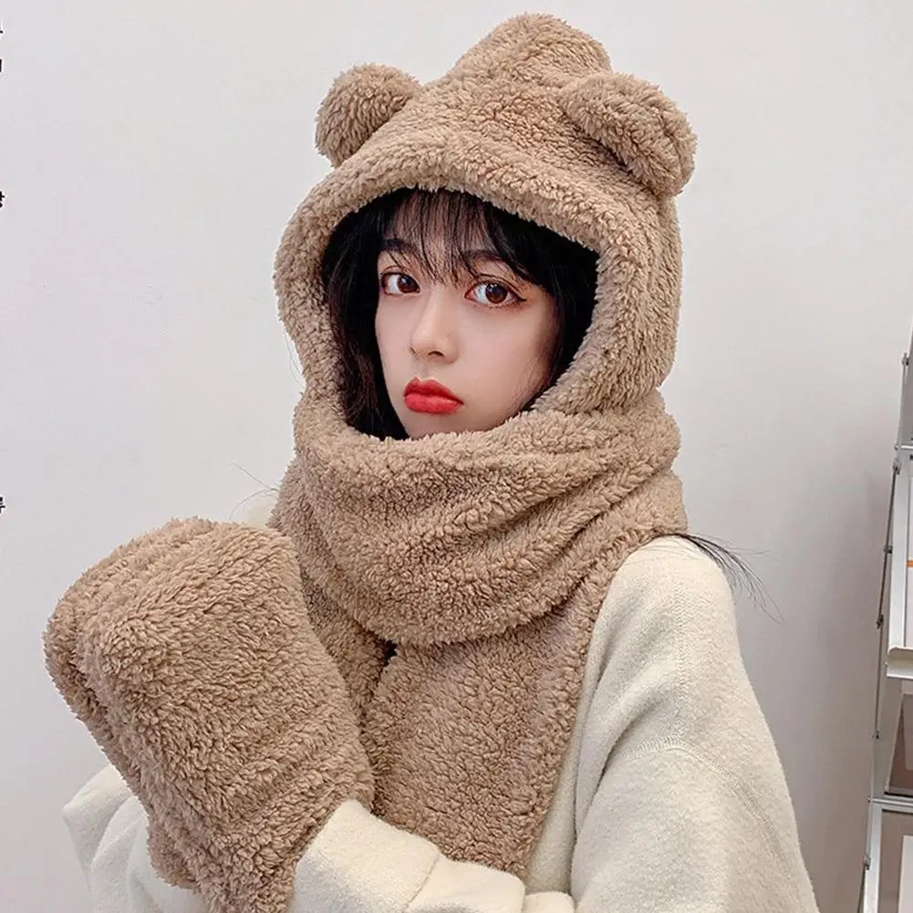 Winter Women Warm Beanies Caps Warm Bear Ear Hat Casual Plush Hat Scarf Set Casual Solid Women Caps Winter Women Warm Beanies Caps Warm Bear Ear Hat Casual Plush Hat Scarf Set Casual Solid Women Caps
