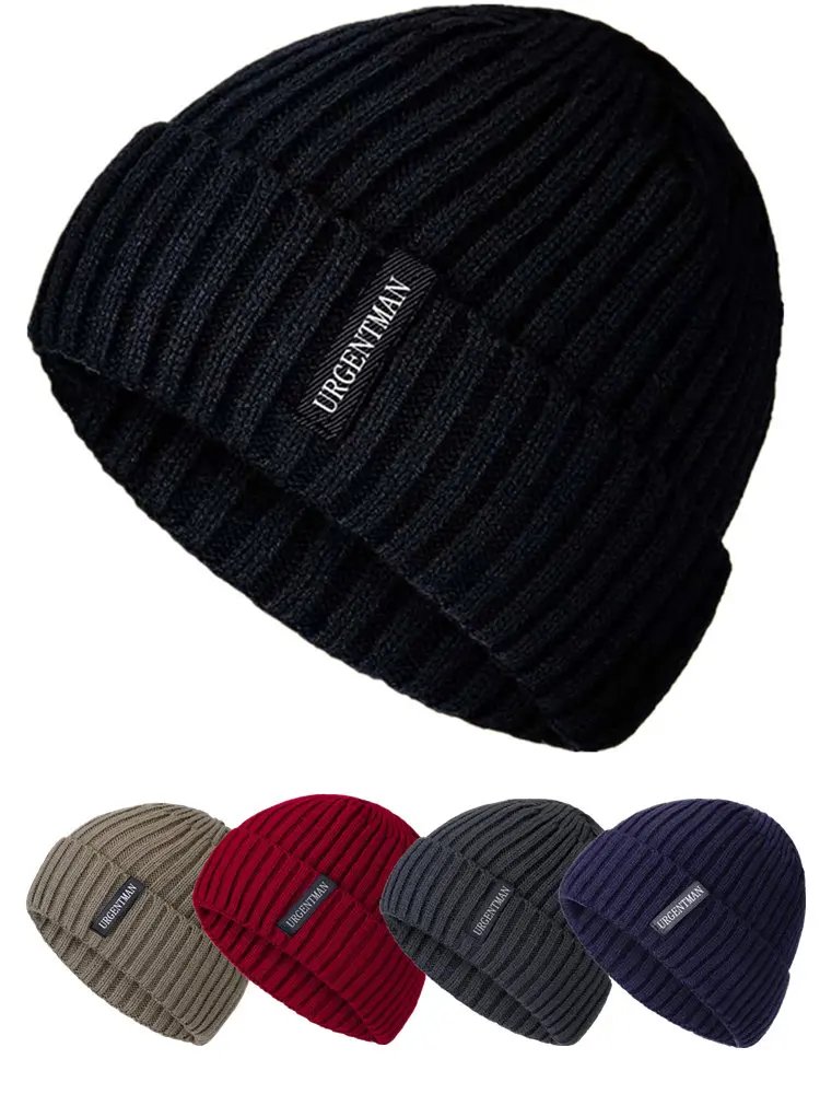 New Unisex URGENTMAN Warm Winter Hats Stylish Plush Fur Lined Beanie Hat Thick Knitted Hats For Men & Women Casual Caps