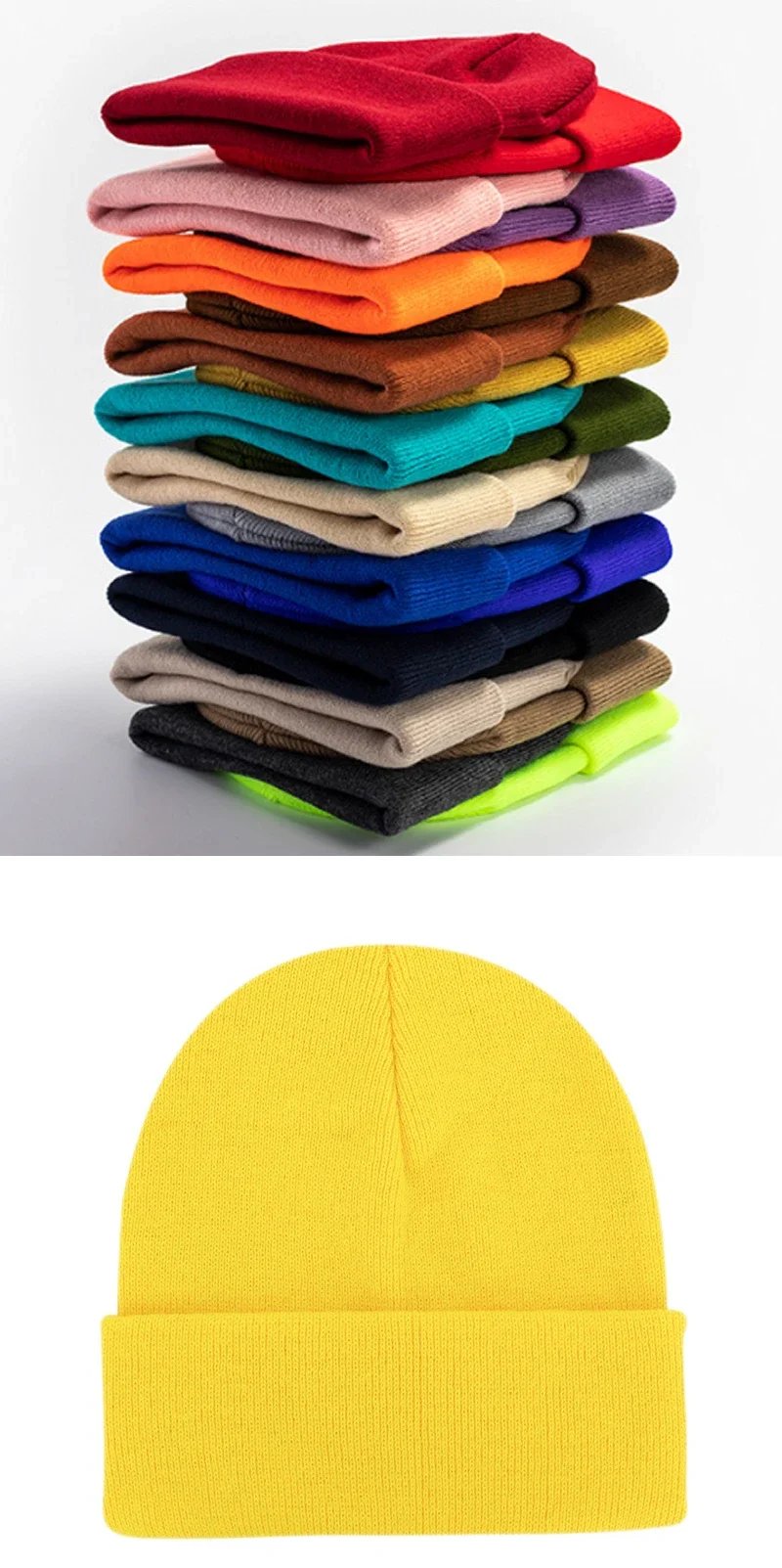New Custom Logo Unisex Knitted Hat Outdoor Warm Men Solid Color Crimping Skullies Beanie Cap Hip Hop for Women Winter Ski Caps