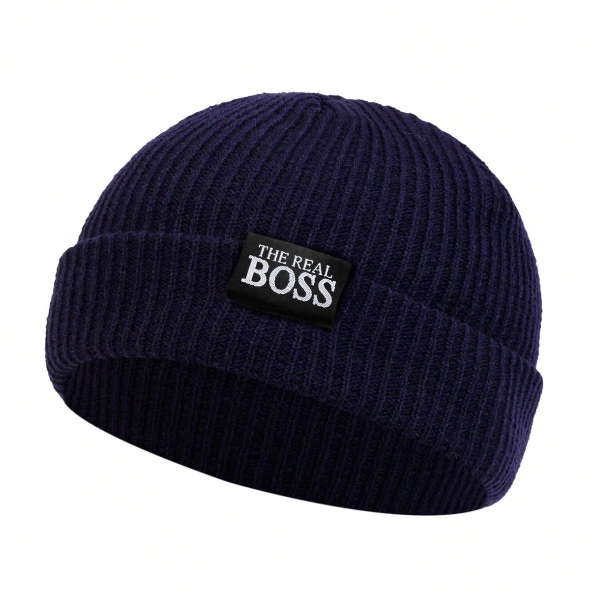 Unisex THE REAL BOSS Letter Label Embroidery Beanies Autumn Winter Warm Knitted Hats Hip Hop Cap Beanie Hat Caps For Women Men