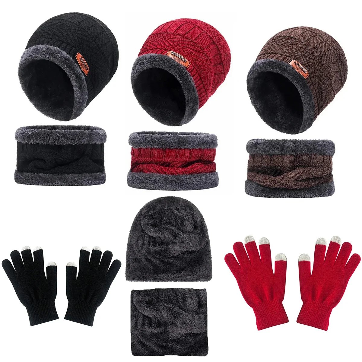Winter hat for men women Beanie Hats Scarf glove Earmuff Set Thick Warm Slouchy Beanies Hat for boy girl cap