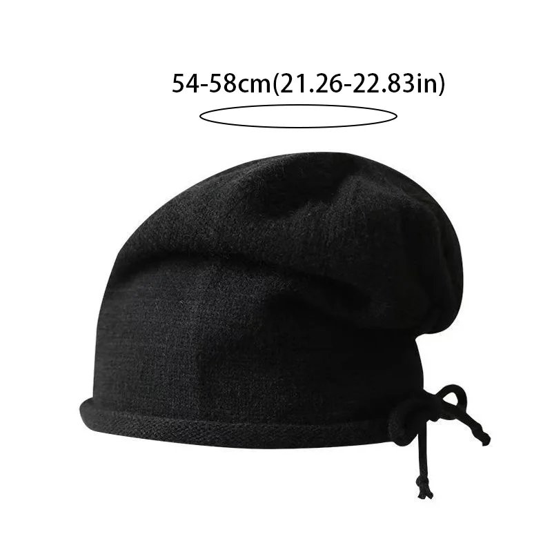 Autumn Winter Women Knitted Baggy Beanie Hat Drawstring Slouchy Wool Pullover Cap Outdoor Windproof Skullies Beanies Bonnet Caps