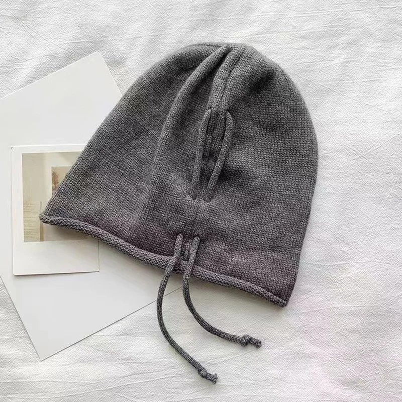 Autumn Winter Women Knitted Baggy Beanie Hat Drawstring Slouchy Wool Pullover Cap Outdoor Windproof Skullies Beanies Bonnet Caps