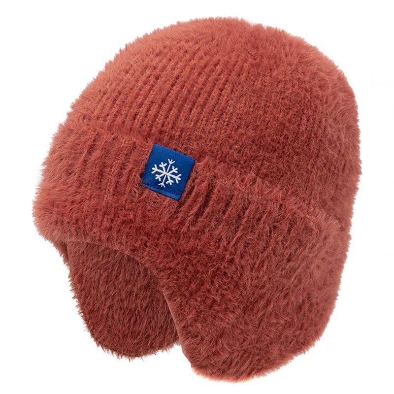 Hot Sale Women Earflap Winter Hat Candy Colors Fashion Faux Fur Knitted Hat Kpop Style Soft Beanie Hats Female Streetwear Cap