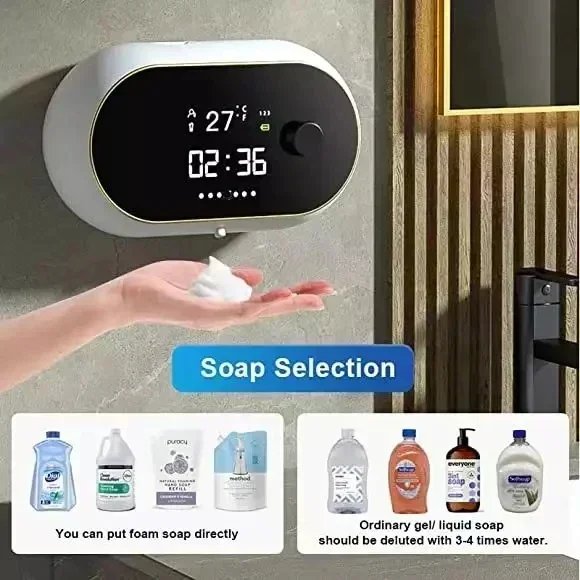 Automatic Induction Hand Washer Foam Soap Dispenser Time Temperature Display Human Body Induction Hand Wash Waterproof Automatic