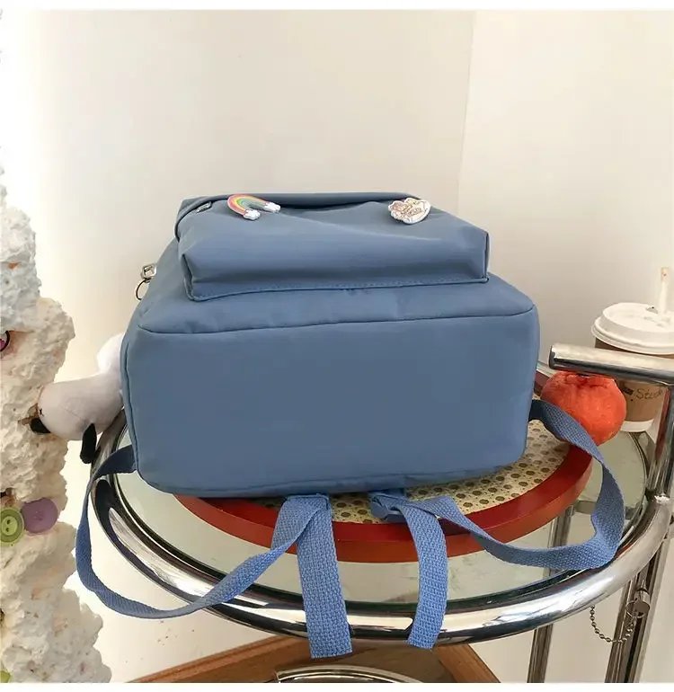 Girls School Bags for Teen Cute Cartoon White Nylon Middle Student Backpack Women
