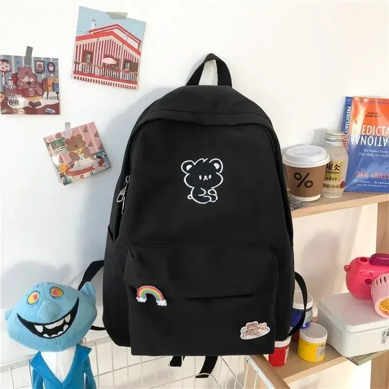Girls School Bags for Teen Cute Cartoon White Nylon Middle Student Backpack Women