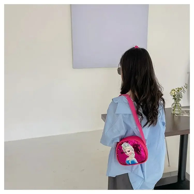 Disney Princess Crossbody Bags Frozen 2 Elsa Sofia Cartoon Shoulder Bag Girls Fashion Sequins Handbags Kids Backpack