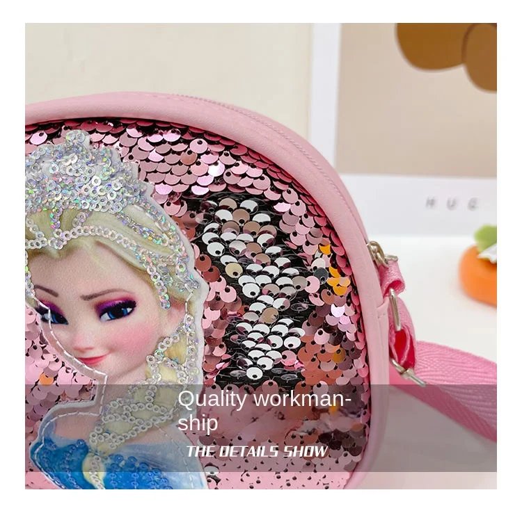 Disney Princess Crossbody Bags Frozen 2 Elsa Sofia Cartoon Shoulder Bag Girls Fashion Sequins Handbags Kids Backpack
