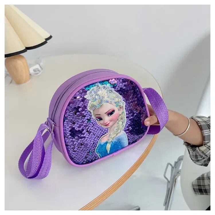 Disney Princess Crossbody Bags Frozen 2 Elsa Sofia Cartoon Shoulder Bag Girls Fashion Sequins Handbags Kids Backpack