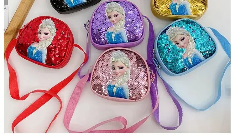 Disney Princess Crossbody Bags Frozen 2 Elsa Sofia Cartoon Shoulder Bag Girls Fashion Sequins Handbags Kids Backpack