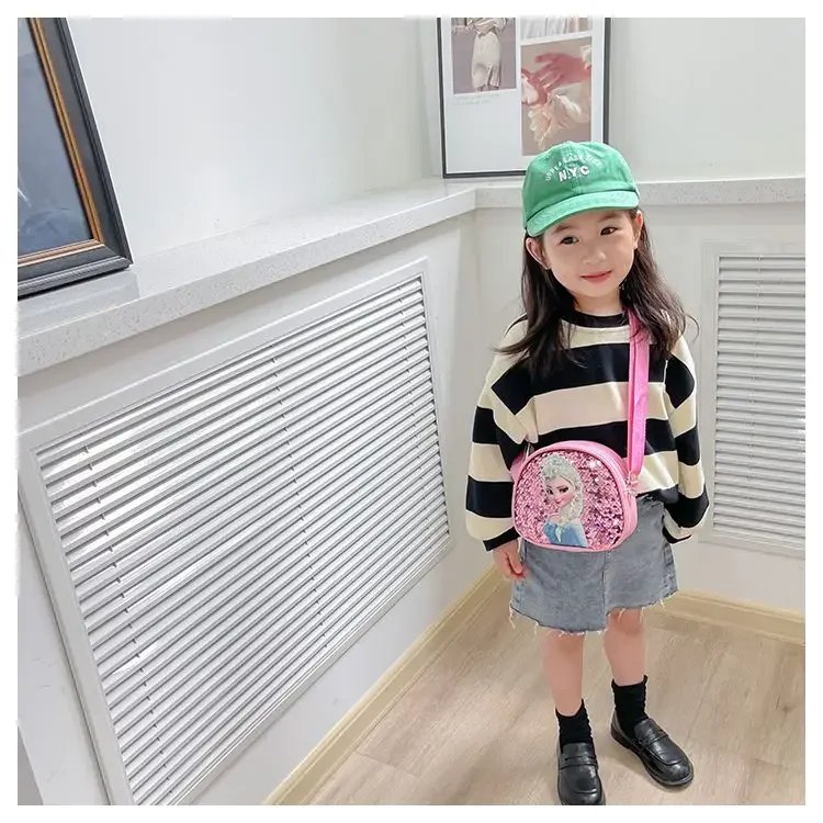 Disney Princess Crossbody Bags Frozen 2 Elsa Sofia Cartoon Shoulder Bag Girls Fashion Sequins Handbags Kids Backpack