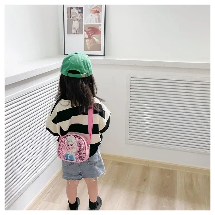 Disney Princess Crossbody Bags Frozen 2 Elsa Sofia Cartoon Shoulder Bag Girls Fashion Sequins Handbags Kids Backpack