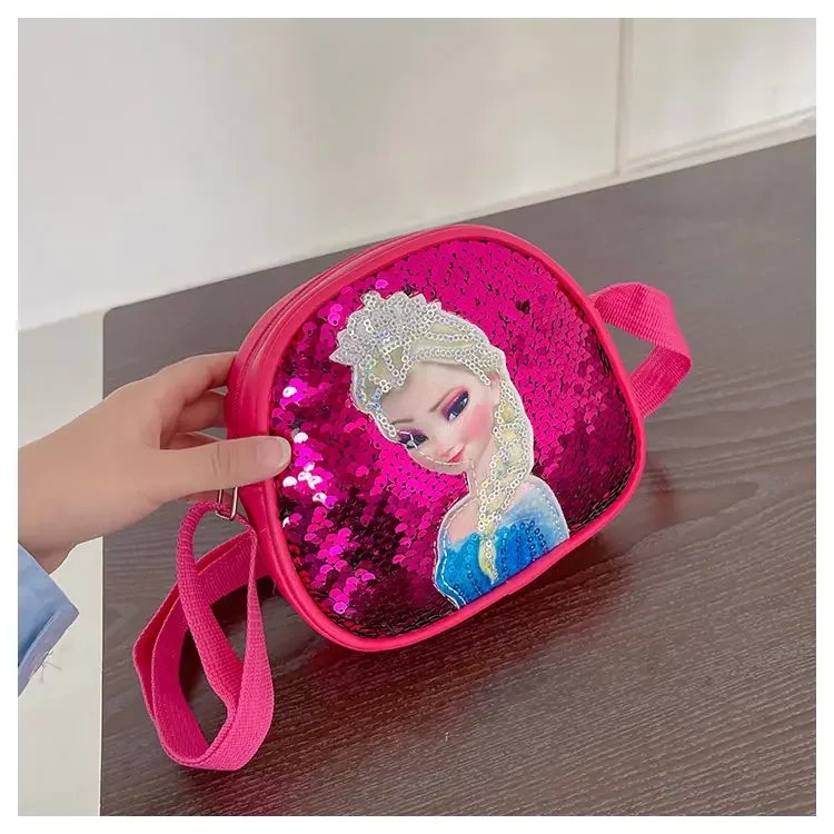 Disney Princess Crossbody Bags Frozen 2 Elsa Sofia Cartoon Shoulder Bag Girls Fashion Sequins Handbags Kids Backpack