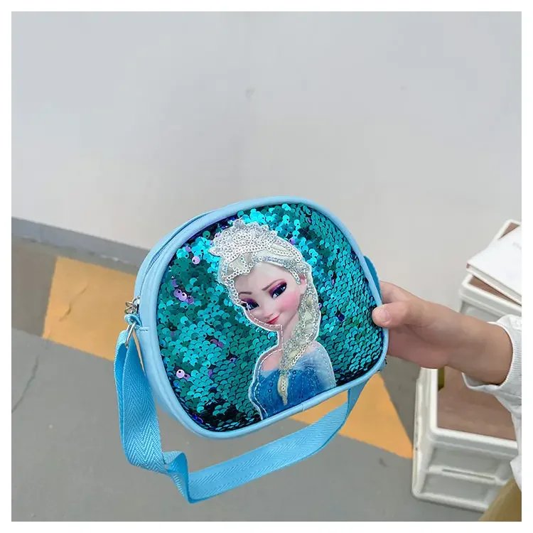 Disney Princess Crossbody Bags Frozen 2 Elsa Sofia Cartoon Shoulder Bag Girls Fashion Sequins Handbags Kids Backpack