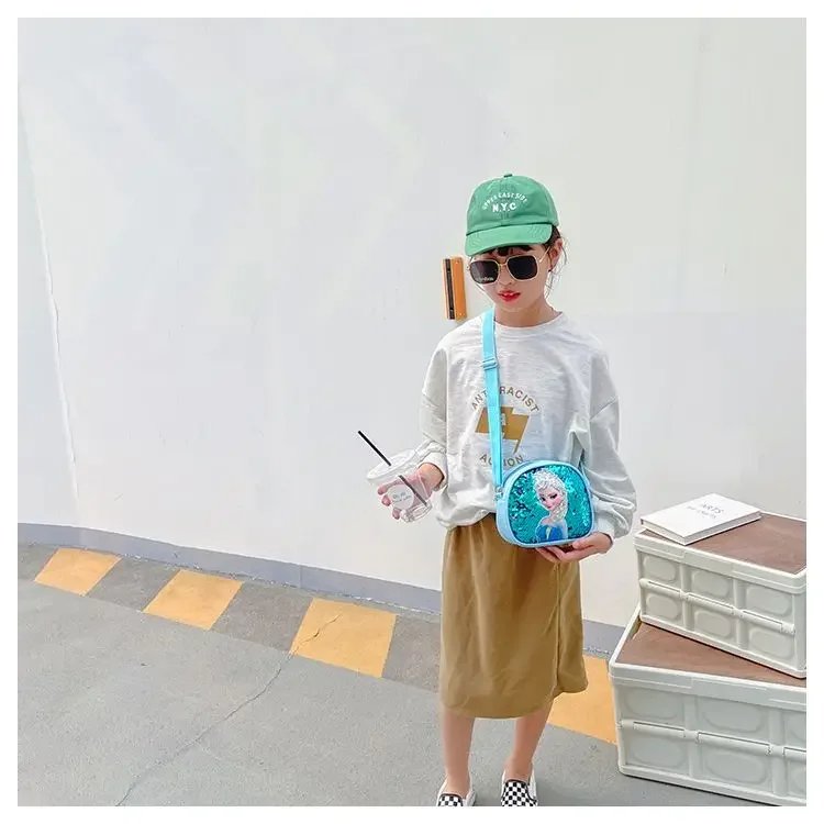 Disney Princess Crossbody Bags Frozen 2 Elsa Sofia Cartoon Shoulder Bag Girls Fashion Sequins Handbags Kids Backpack