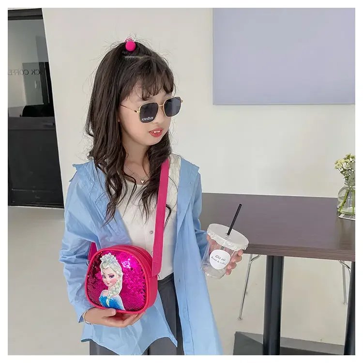 Disney Princess Crossbody Bags Frozen 2 Elsa Sofia Cartoon Shoulder Bag Girls Fashion Sequins Handbags Kids Backpack