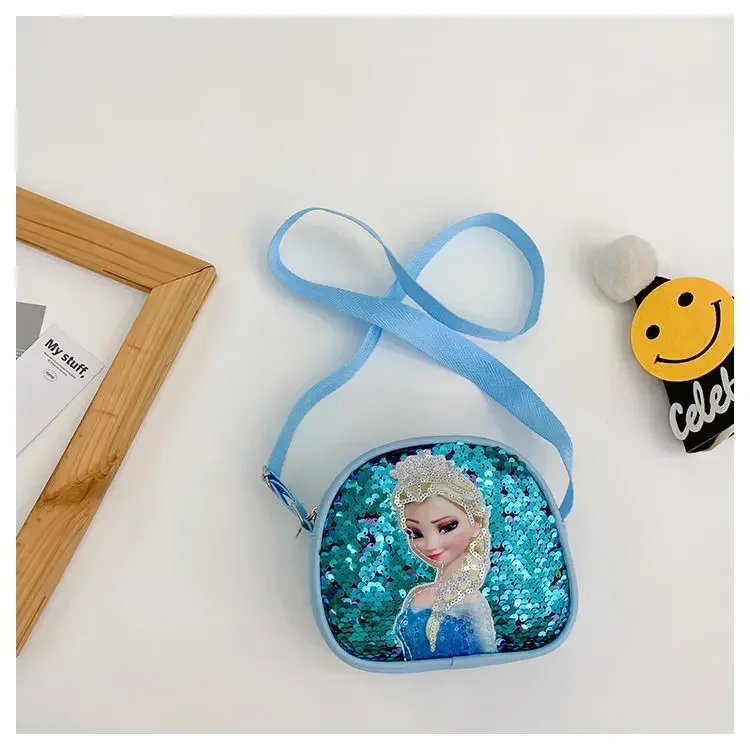 Disney Princess Crossbody Bags Frozen 2 Elsa Sofia Cartoon Shoulder Bag Girls Fashion Sequins Handbags Kids Backpack