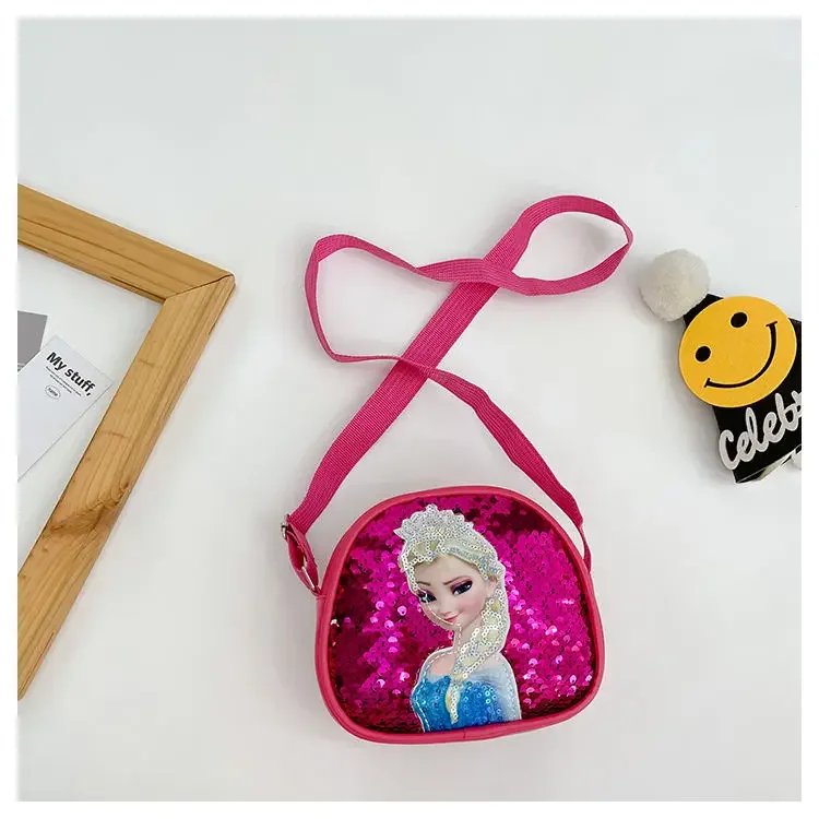 Disney Princess Crossbody Bags Frozen 2 Elsa Sofia Cartoon Shoulder Bag Girls Fashion Sequins Handbags Kids Backpack