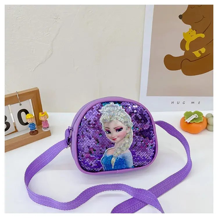 Disney Princess Crossbody Bags Frozen 2 Elsa Sofia Cartoon Shoulder Bag Girls Fashion Sequins Handbags Kids Backpack