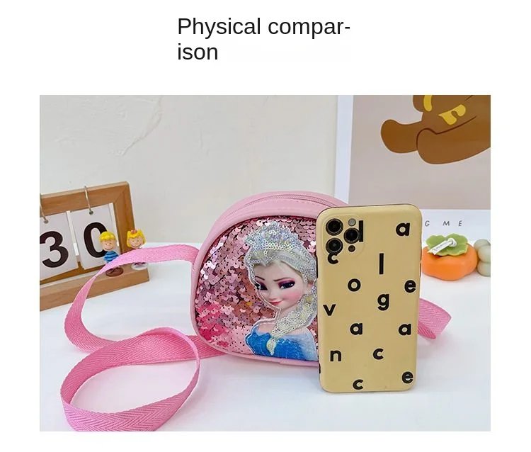 Disney Princess Crossbody Bags Frozen 2 Elsa Sofia Cartoon Shoulder Bag Girls Fashion Sequins Handbags Kids Backpack