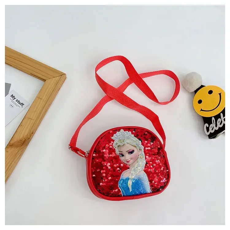 Disney Princess Crossbody Bags Frozen 2 Elsa Sofia Cartoon Shoulder Bag Girls Fashion Sequins Handbags Kids Backpack