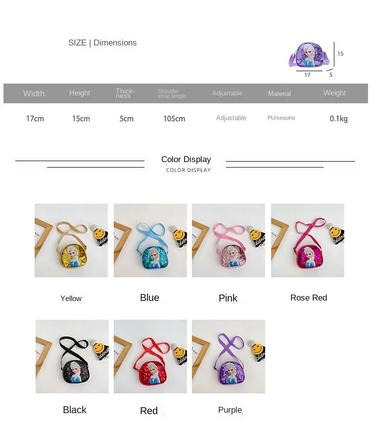 Disney Princess Crossbody Bags Frozen 2 Elsa Sofia Cartoon Shoulder Bag Girls Fashion Sequins Handbags Kids Backpack