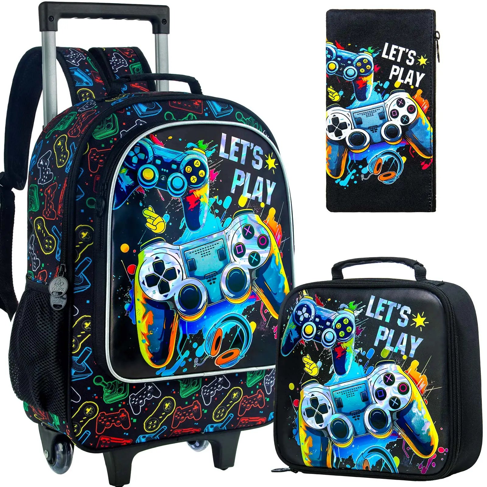 Rolling Backpack for Boys, Kids Roller Wheels School Bookbag with Lunch Bag, Wheeled .。School Bag for Children