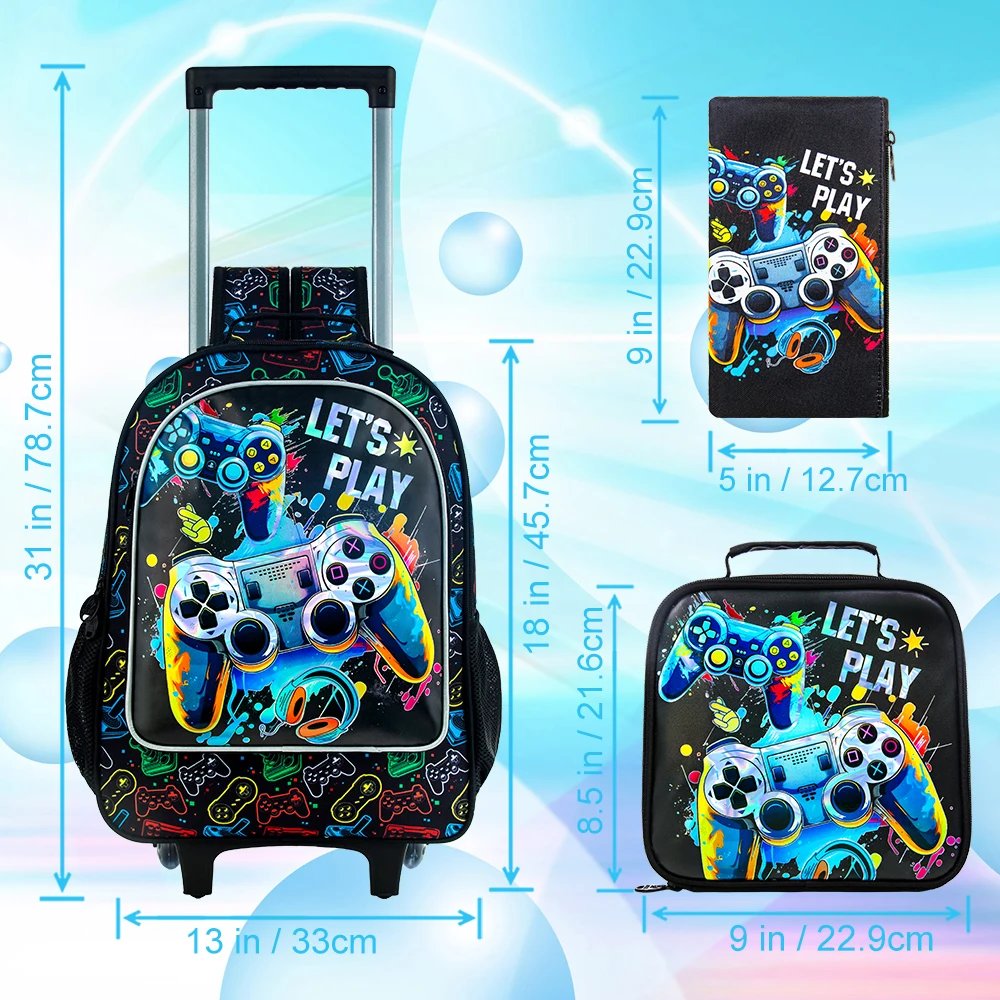 Rolling Backpack for Boys, Kids Roller Wheels School Bookbag with Lunch Bag, Wheeled .。School Bag for Children