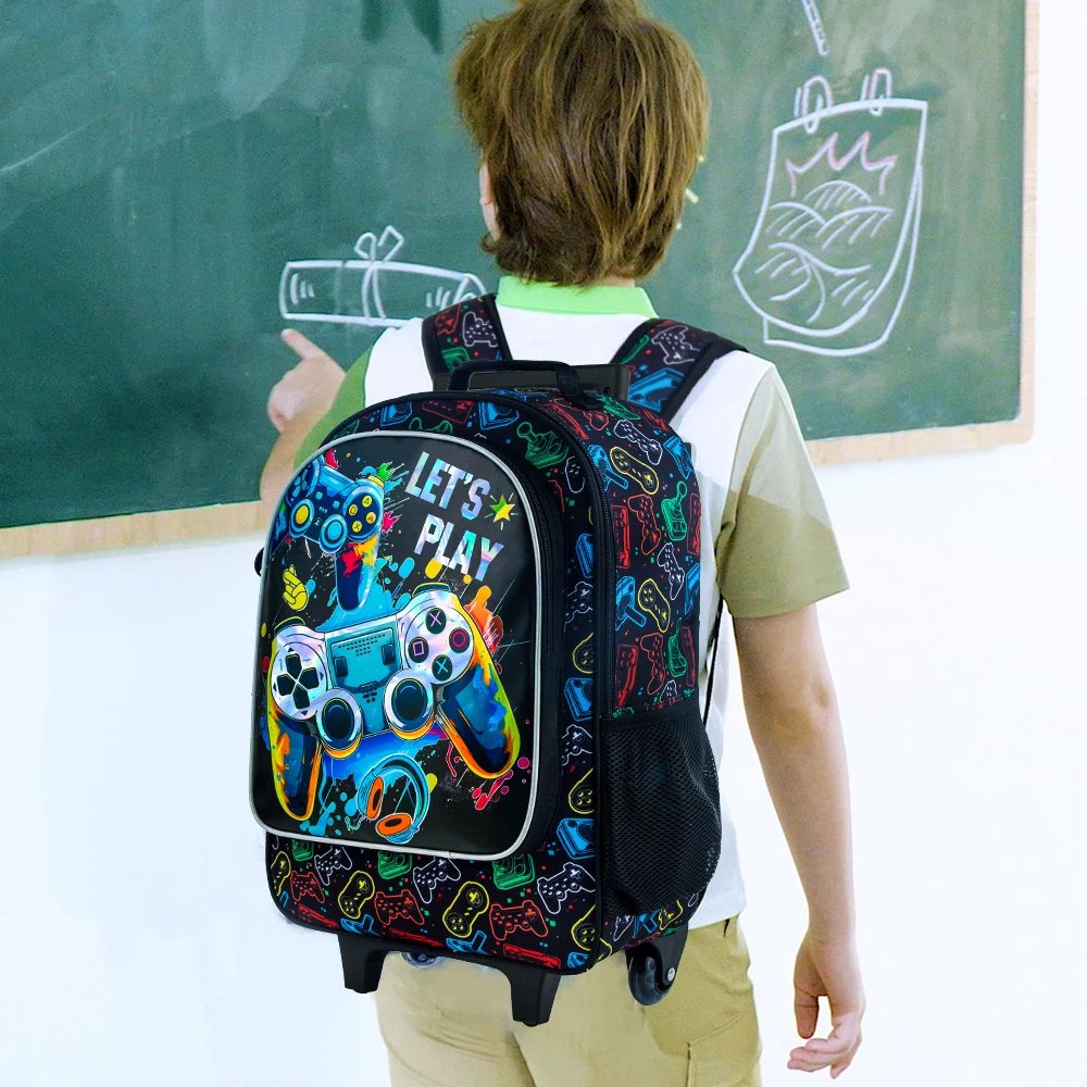 Rolling Backpack for Boys, Kids Roller Wheels School Bookbag with Lunch Bag, Wheeled .。School Bag for Children