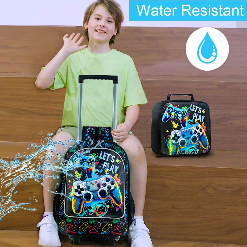 Rolling Backpack for Boys, Kids Roller Wheels School Bookbag with Lunch Bag, Wheeled .。School Bag for Children