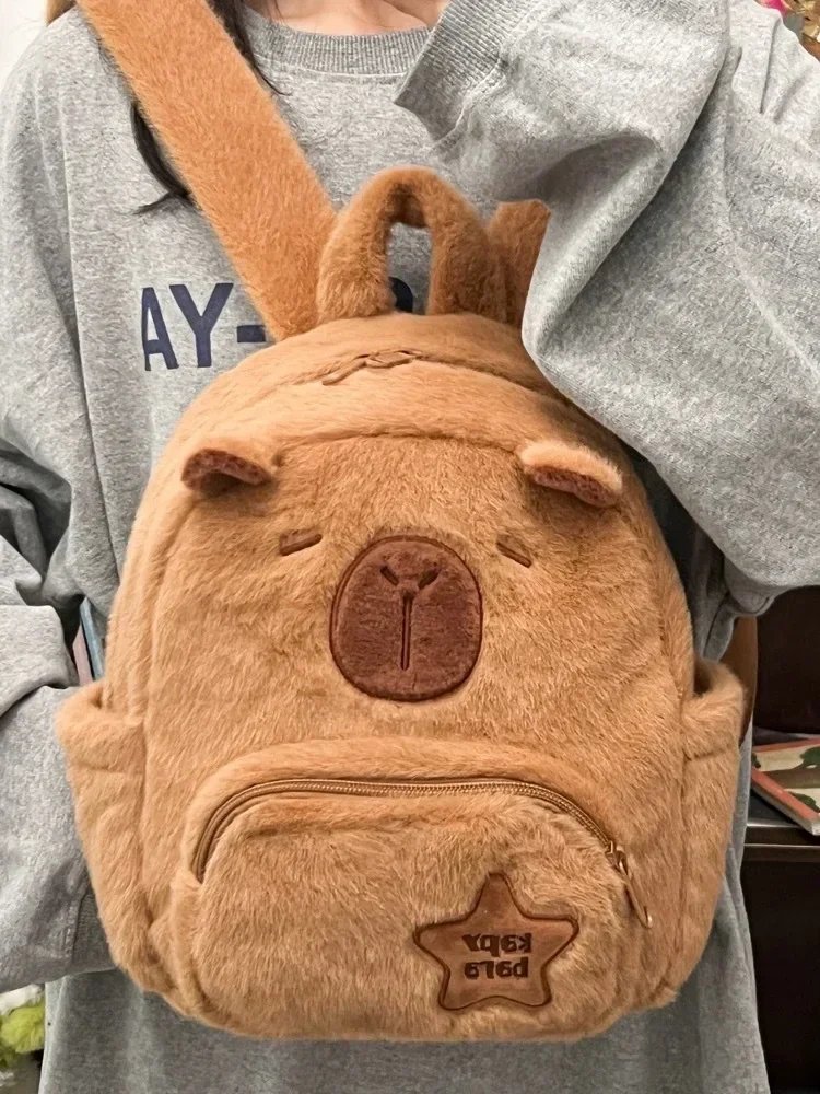 Student School Bag Capibala Plush Capybara Bag Casual All-match Fur Bag Large Capacity Backpack School Bag Mochila Student School Bag Capibala Plush Capybara Bag Casual All-match Fur Bag Large Capacity Backpack School Bag Mochila