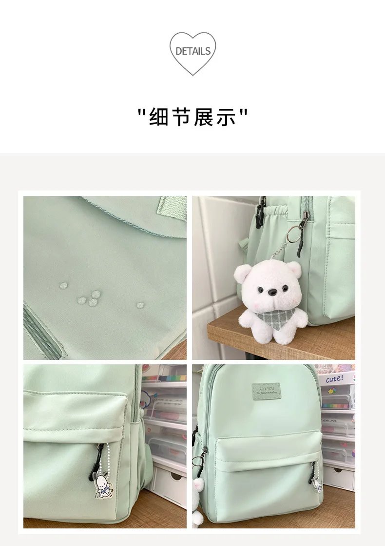 Student Japanese large-capacity backpack Girl simple and versatile backpack Unisex polyester material Doll decoration