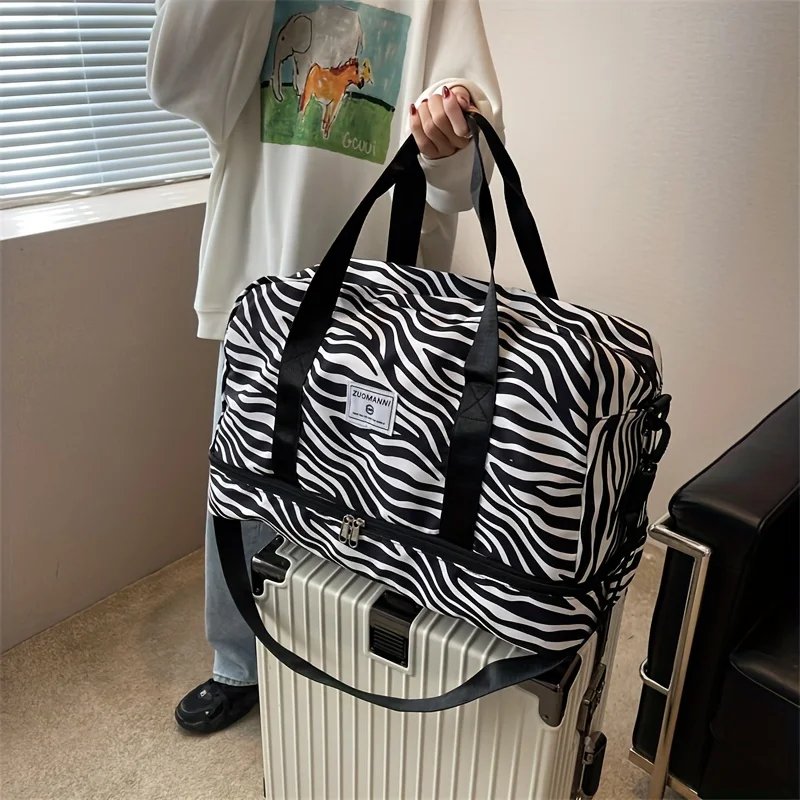 Spacious & Durable Women's Carry-On Travel Bag with Animal Print Nylon Large Capacity Sports Gym Bag Weekend Overnight Bag