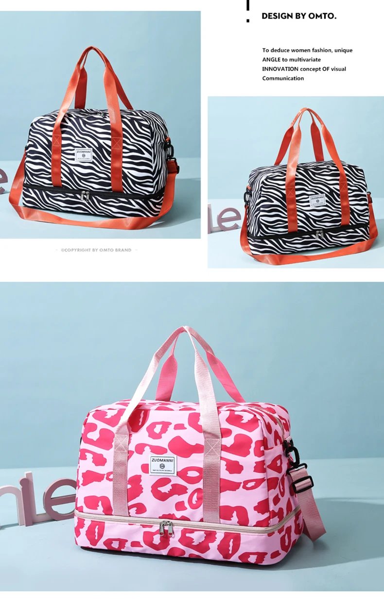 Spacious & Durable Women's Carry-On Travel Bag with Animal Print Nylon Large Capacity Sports Gym Bag Weekend Overnight Bag