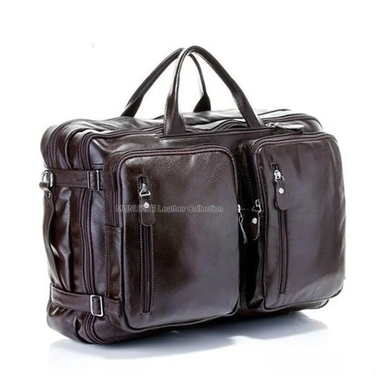 Fashion Multi-Function Full Grain Genuine Leather Travel Bag Men's Leather Luggage Travel Bag Duffle Bag Large Tote Weekend Bag