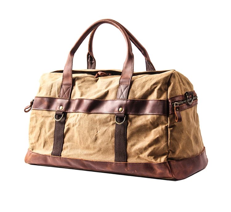 WaterProof Waxed Canvas Leather Men Travel Bag Hand Luggage Bag Carry On Large tote Vintage Men Duffle Weekend Bag big Overnight