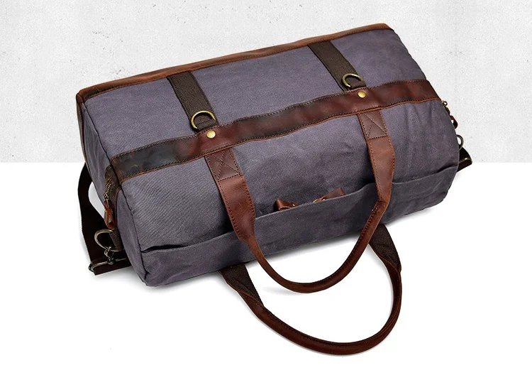 WaterProof Waxed Canvas Leather Men Travel Bag Hand Luggage Bag Carry On Large tote Vintage Men Duffle Weekend Bag big Overnight