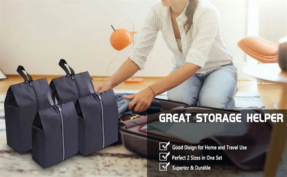 Portable Nylon Travel Shoe Bags with Zipper Closure for Men and Women Waterproof Shoe Organize Storage Bags Makeup Laundry Bag