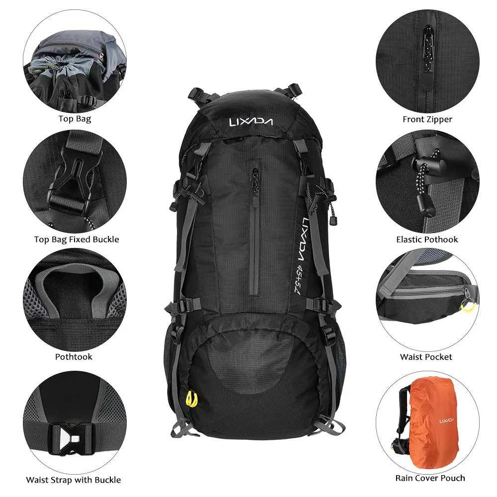 50L Waterproof Backpack Outdoor Sport Hiking Camping Traveling Pack Mountaineering Climbing Trekking Bag Knapsack w Rain Cover